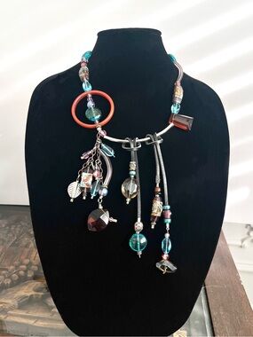 Vtg Get Wired! Art Wear Choker Necklace Murano Foil Glass Hand Blown Tubes 145g